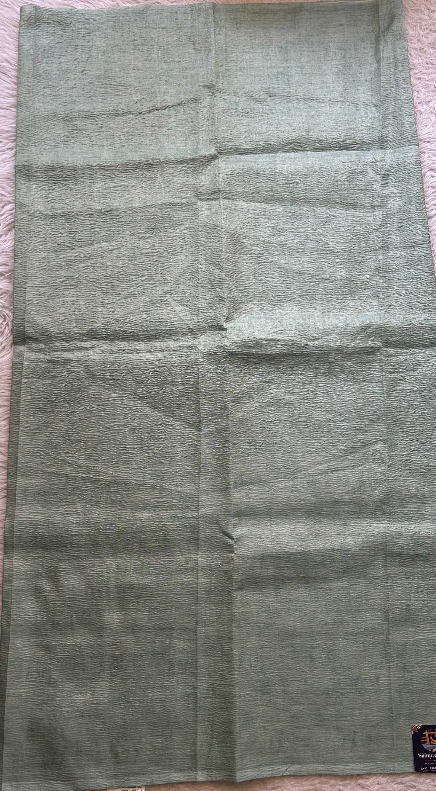 Semi Tussar Silk Dress Material Sea Green Colored Complemented with a Borderless. - Sampradaya Designer Studio