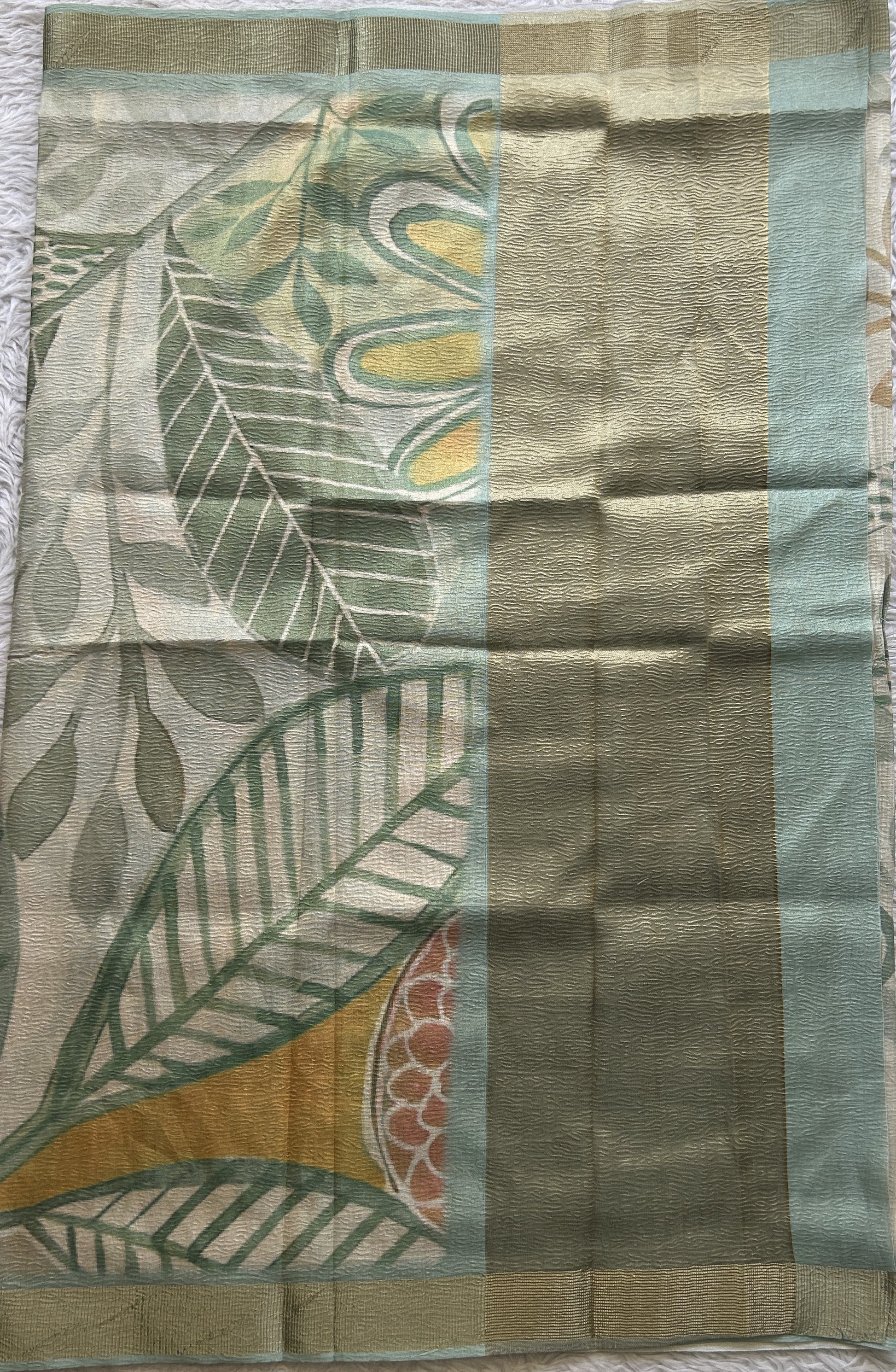 Semi Tussar Silk Dress Material Sea Green Colored Complemented with a Borderless. - Sampradaya Designer Studio