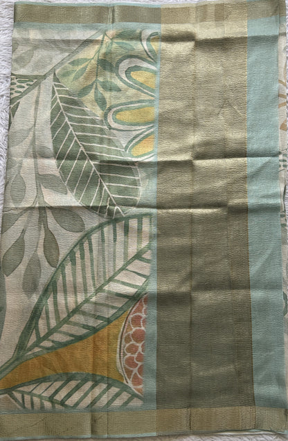 Semi Tussar Silk Dress Material Sea Green Colored Complemented with a Borderless. - Sampradaya Designer Studio