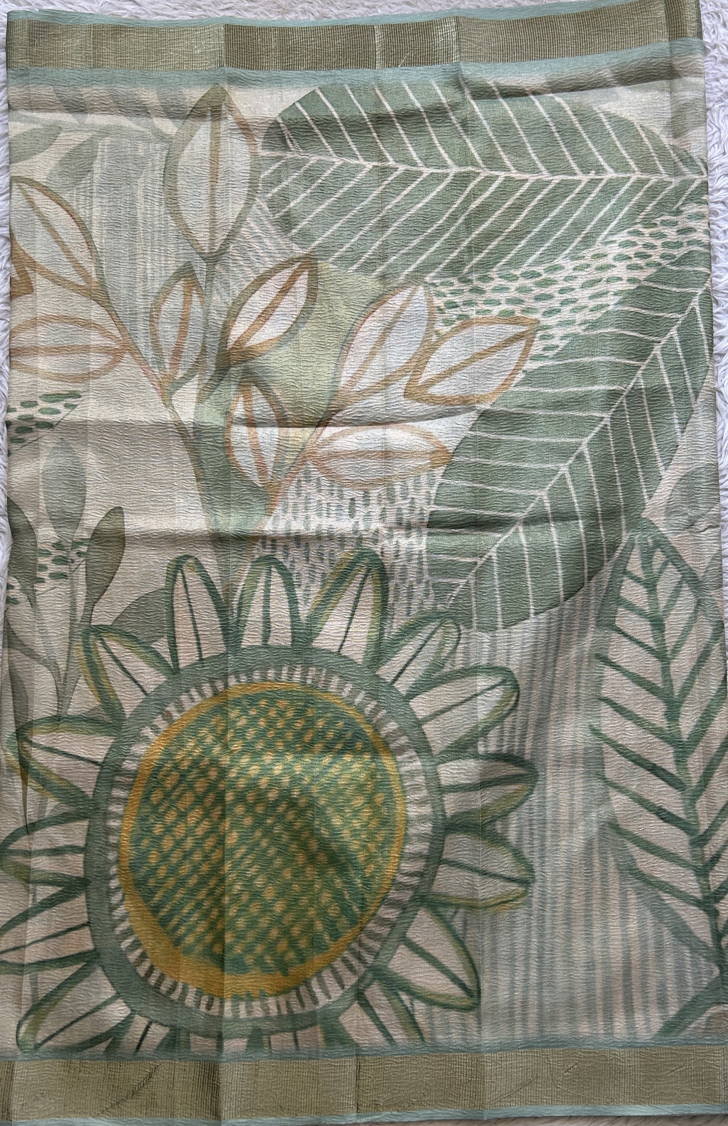 Semi Tussar Silk Dress Material Sea Green Colored Complemented with a Borderless. - Sampradaya Designer Studio