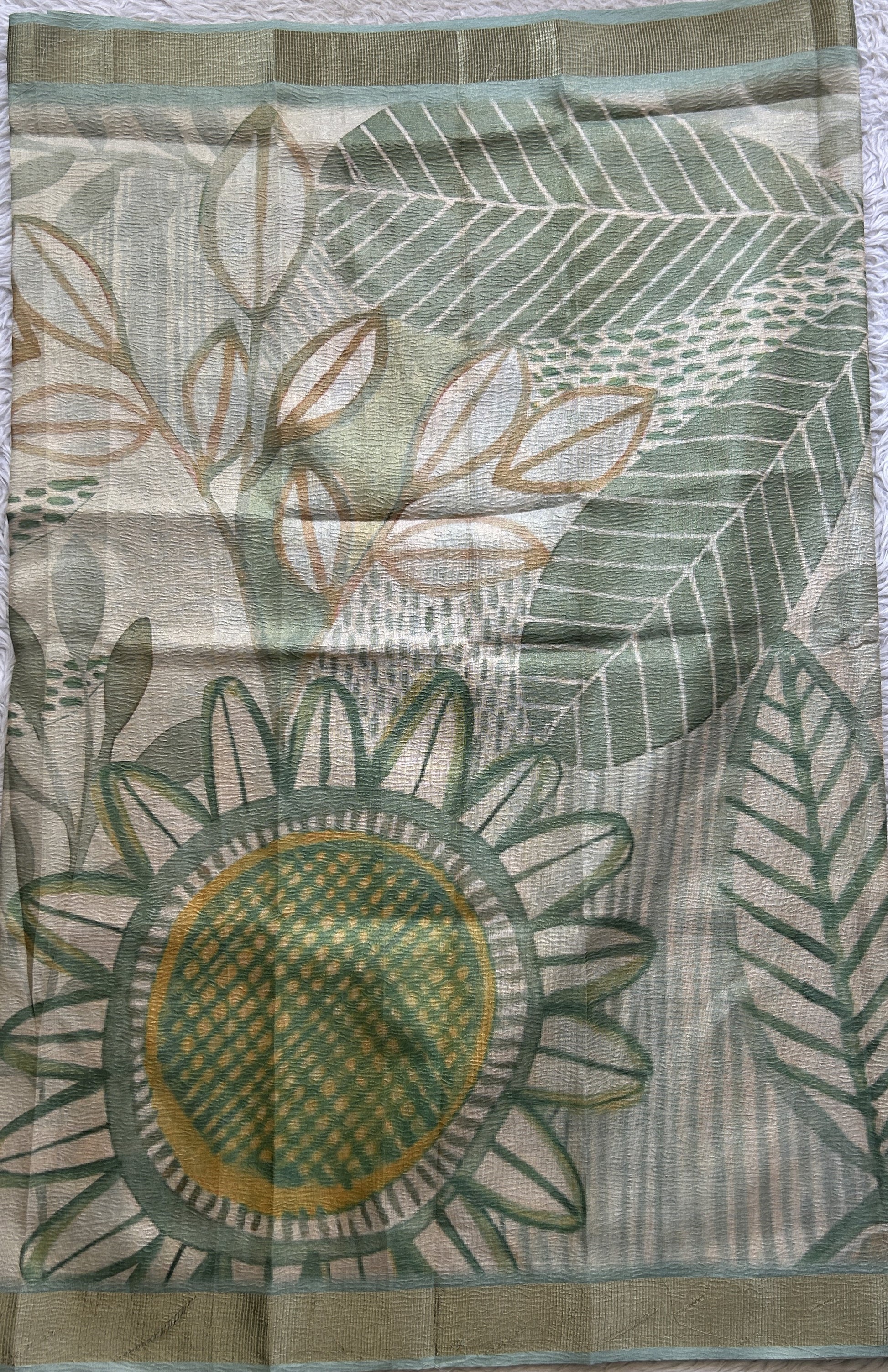 Semi Tussar Silk Dress Material Sea Green Colored Complemented with a Borderless. - Sampradaya Designer Studio