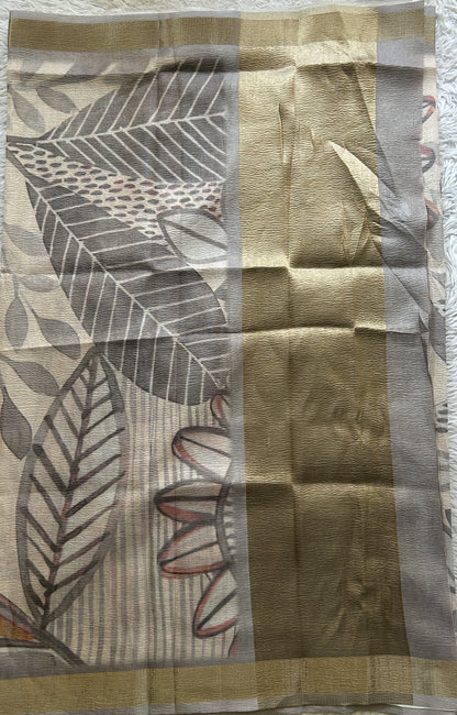 Semi Tussar Silk Dress Material Ash Colored Complemented with a Borderless. - Sampradaya Designer Studio