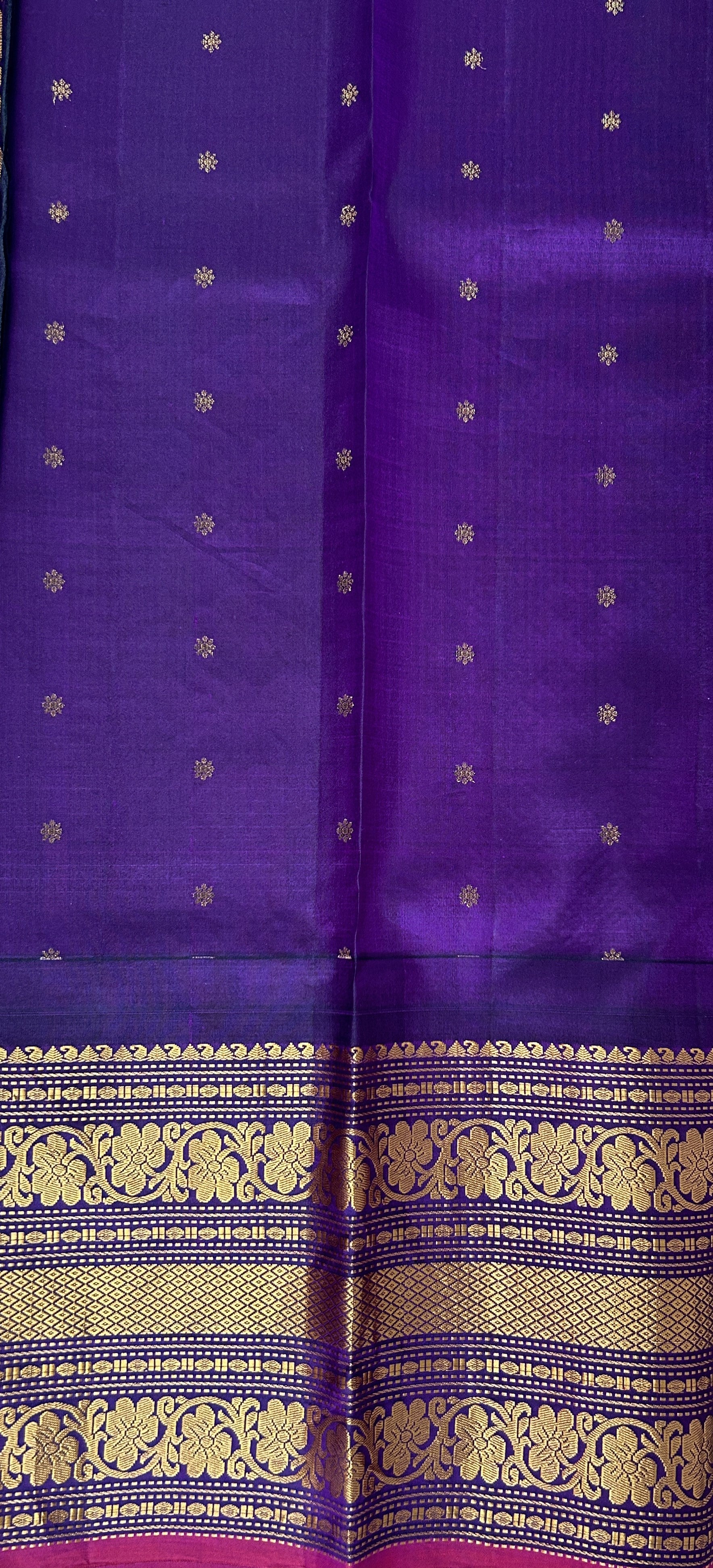 Gadwal Pattu Saree Fountain Blue colored saree complemented with a Dark Violet Kanchi Border - Sampradaya Designer Studio