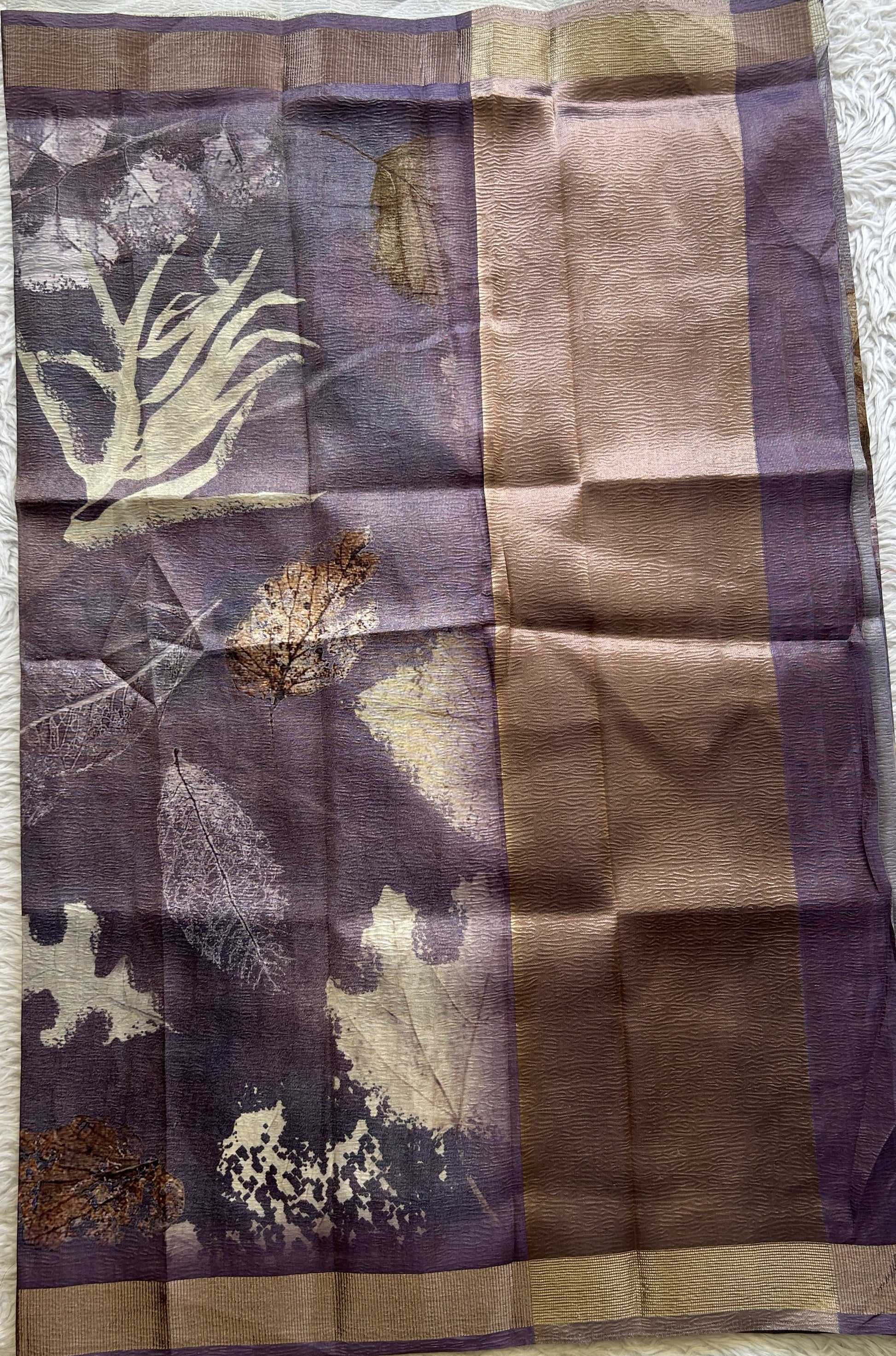 Semi Tussar Silk Dress Material Lavender Colored Complemented with a Borderless. - Sampradaya Designer Studio