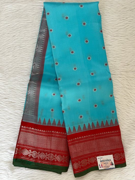Gadwal Pattu Saree Sky Blue colored saree complemented with a Red Kanchi Border - Sampradaya Designer Studio