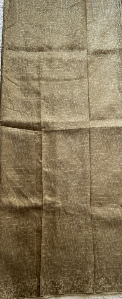 Semi Tussar Silk Dress Material Olive Green Colored Complemented with a Borderless. - Sampradaya Designer Studio