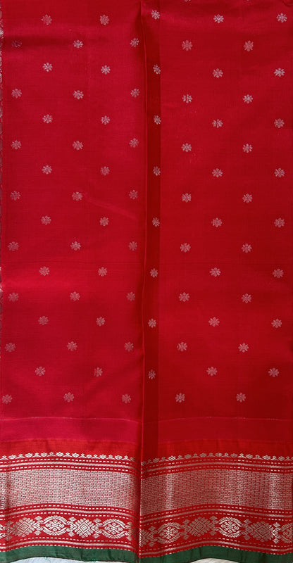 Gadwal Pattu Saree Sky Blue colored saree complemented with a Red Kanchi Border - Sampradaya Designer Studio