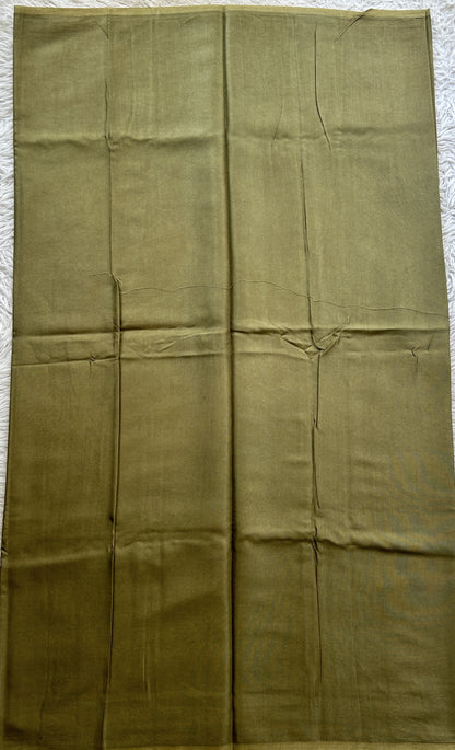 Semi Tussar Silk Dress Material Olive Green Colored Complemented with a Borderless. - Sampradaya Designer Studio