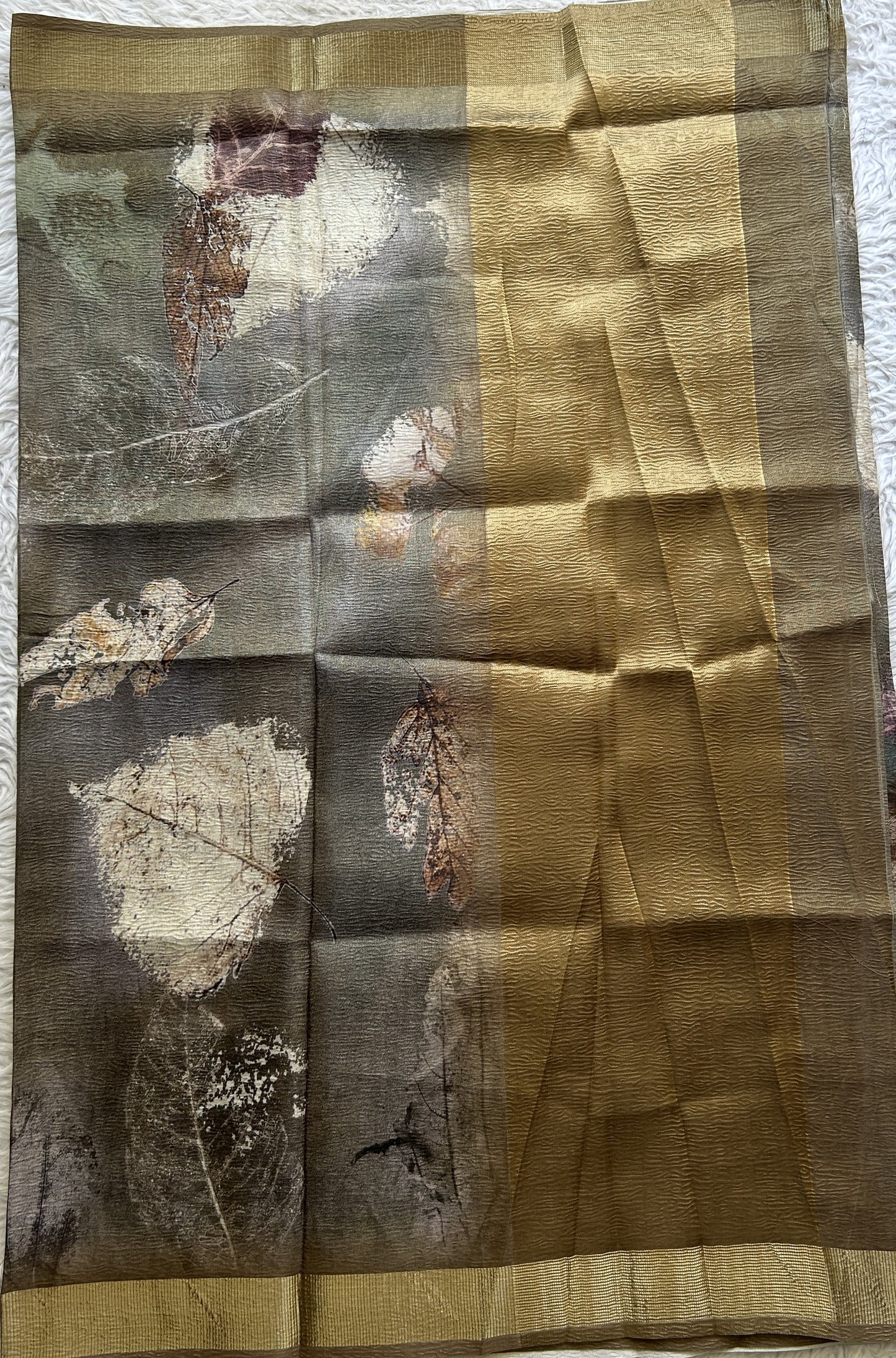 Semi Tussar Silk Dress Material Olive Green Colored Complemented with a Borderless. - Sampradaya Designer Studio