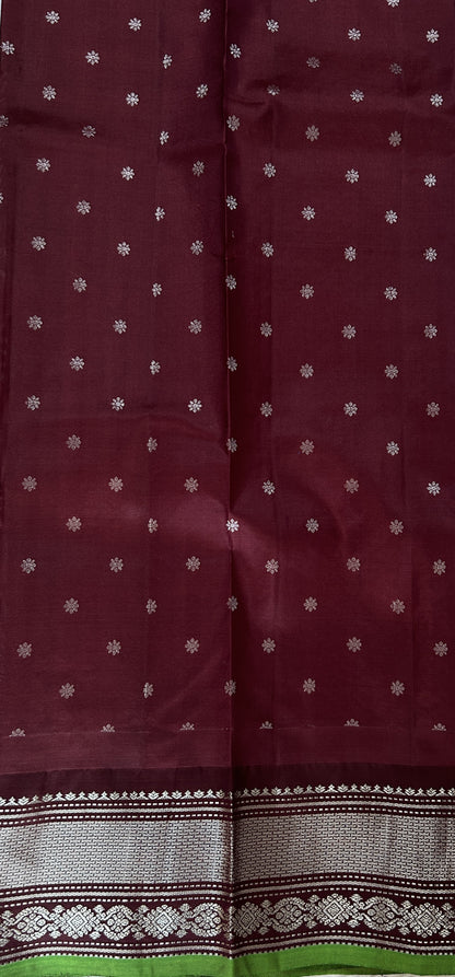 Gadwal Pattu Saree Lavender colored saree complemented with a Brown Kanchi Border - Sampradaya Designer Studio