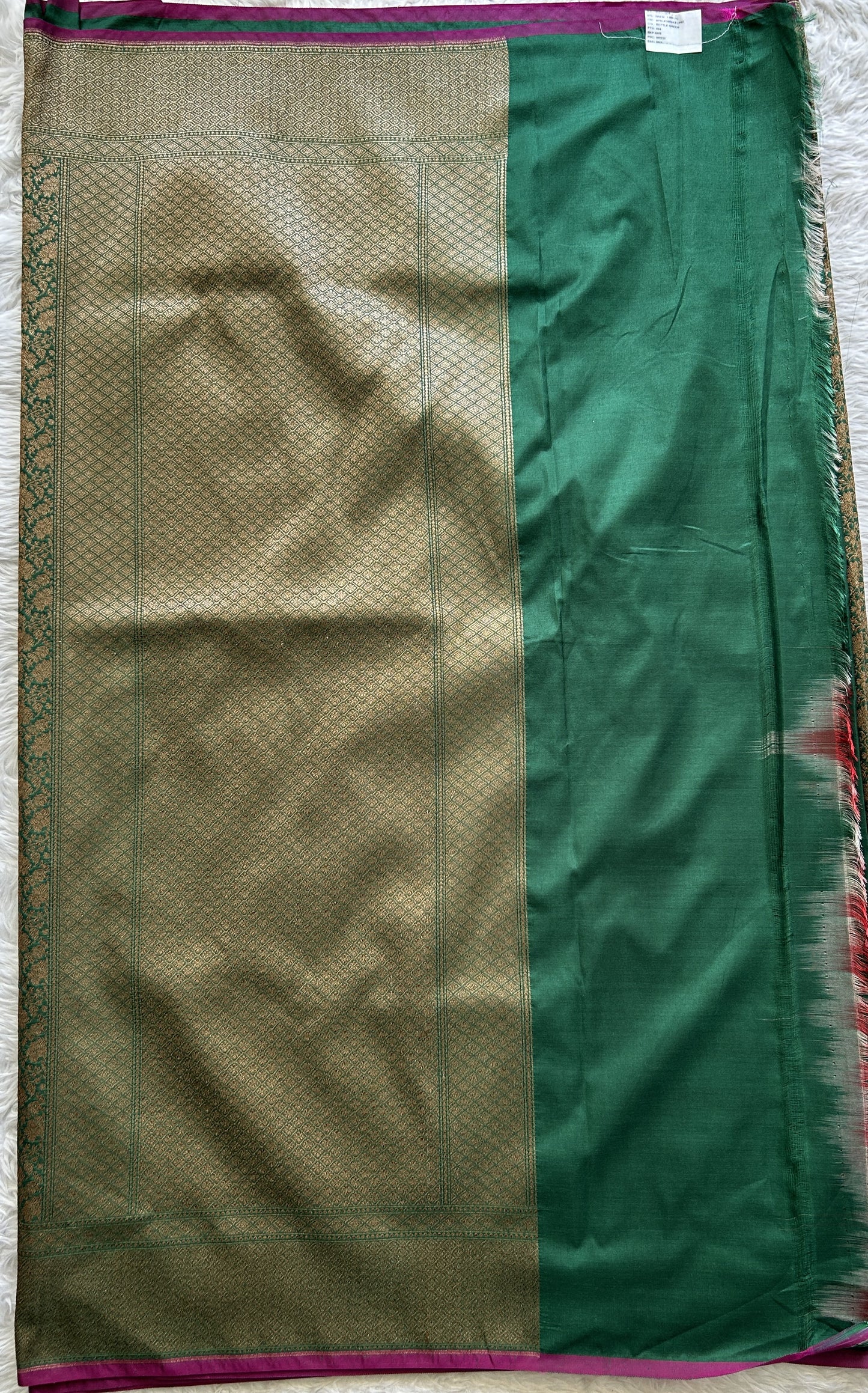 Banarasi Semi Katan Saree Green Colored Complemented with a Zari Border. - Sampradaya Designer Studio
