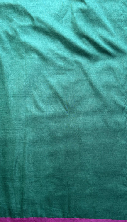 Banarasi Semi Katan Saree Green Colored Complemented with a Zari Border. - Sampradaya Designer Studio