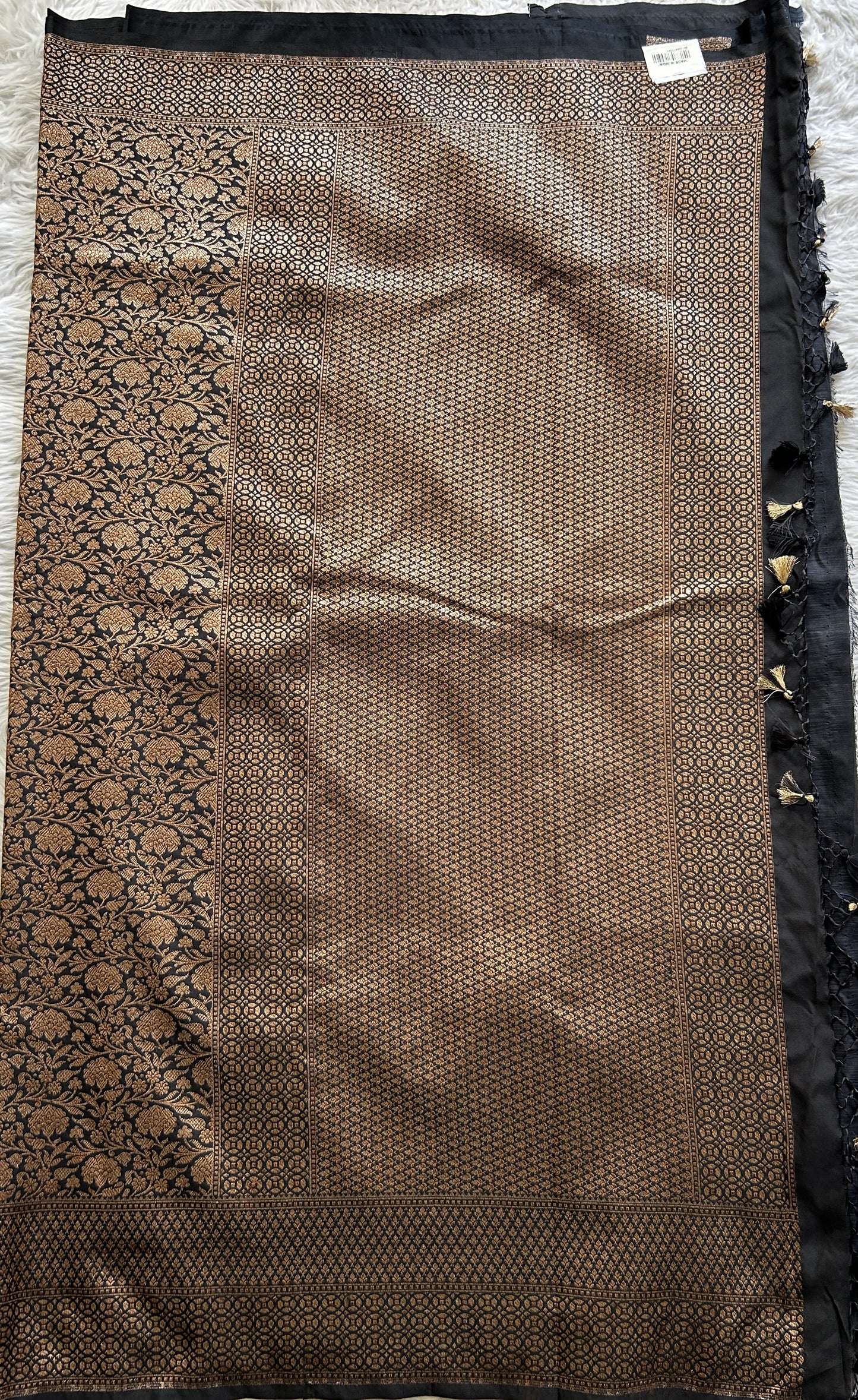 Banarasi Semi Katan Saree Black Colored Complemented with a Zari Border. - Sampradaya Designer Studio