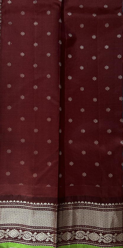 Gadwal Pattu Saree Turquoise Blue colored saree complemented with a Brown Kanchi Border - Sampradaya Designer Studio