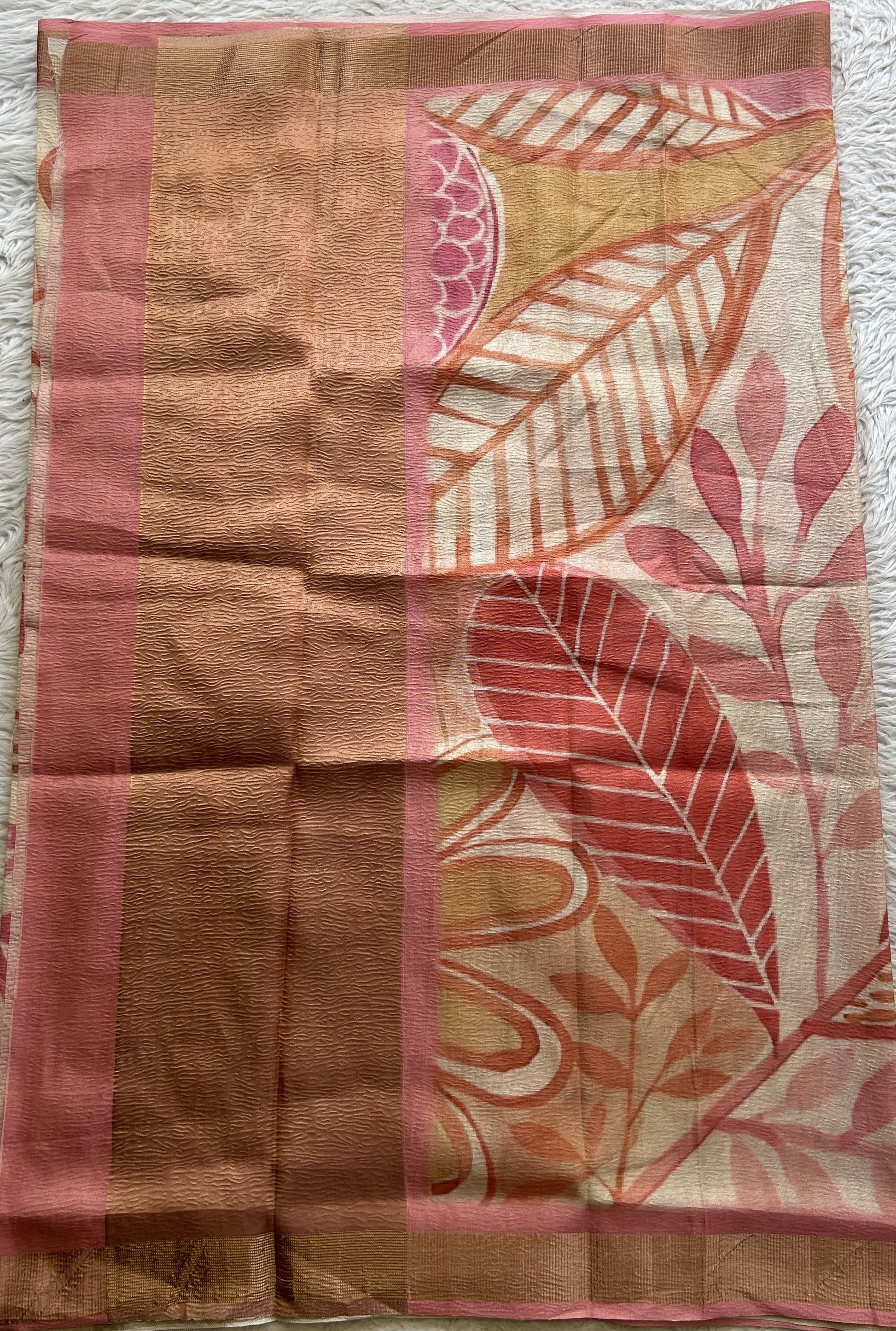 Semi Tussar Silk Dress Material Light Pink Colored Complemented with a Borderless. - Sampradaya Designer Studio