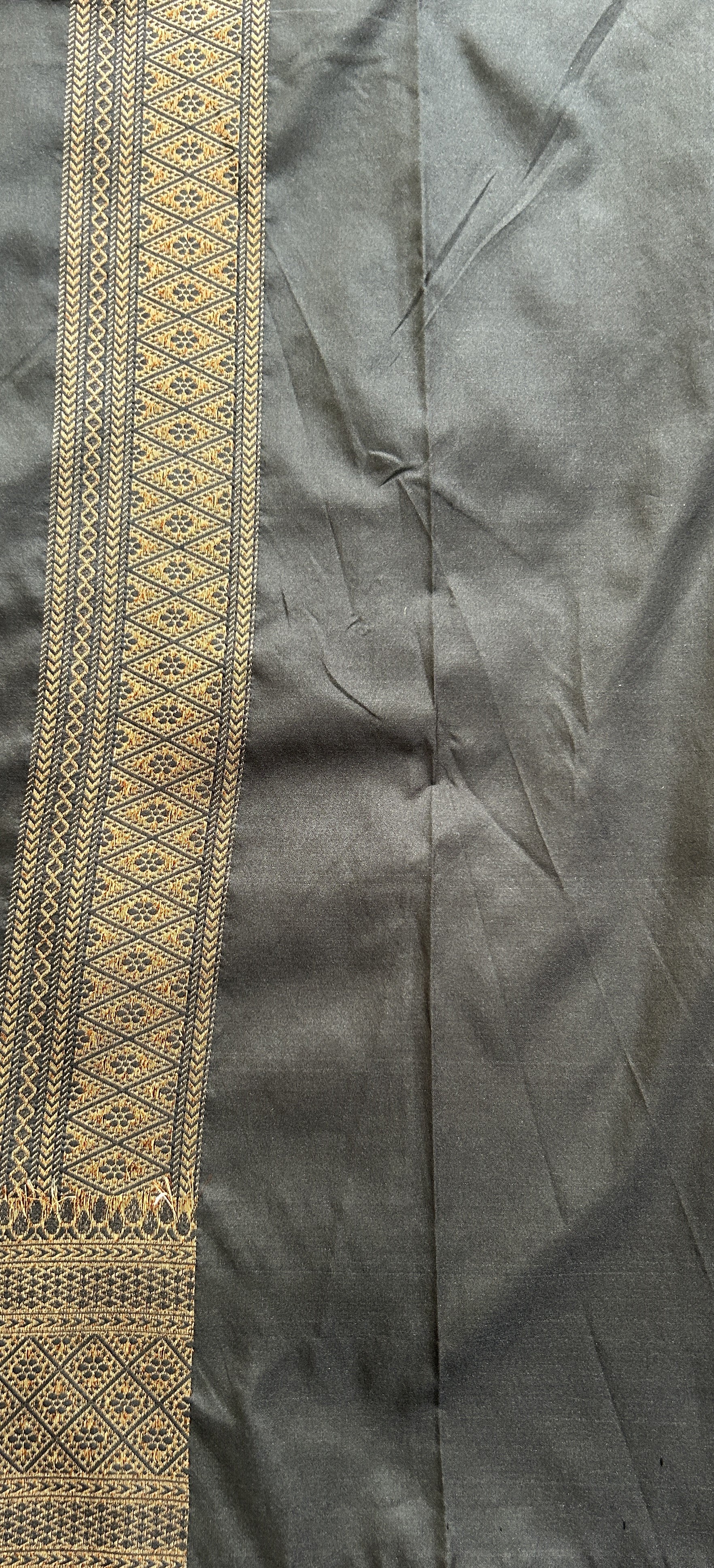 Banarasi Semi Katan Saree Black Colored Complemented with a Zari Border. - Sampradaya Designer Studio