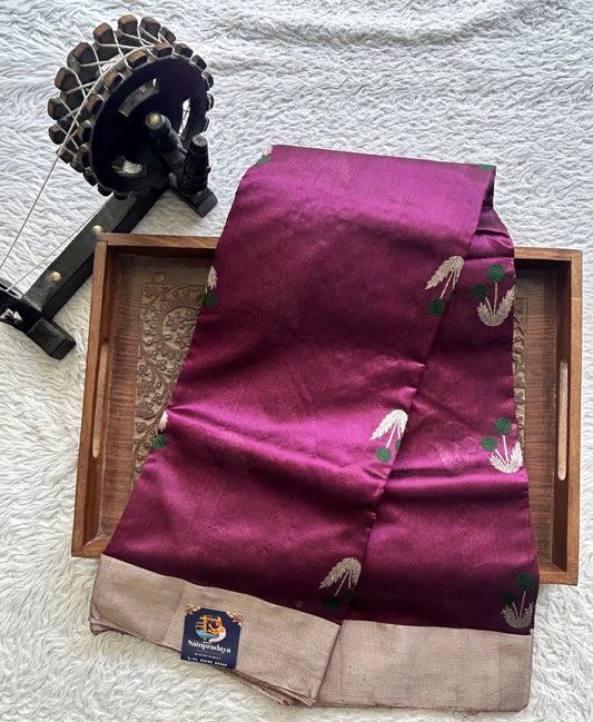 Chanderi Silk  Rose Pink color Elegantly Paired with a Silver Zari border - Sampradaya Designer Studio