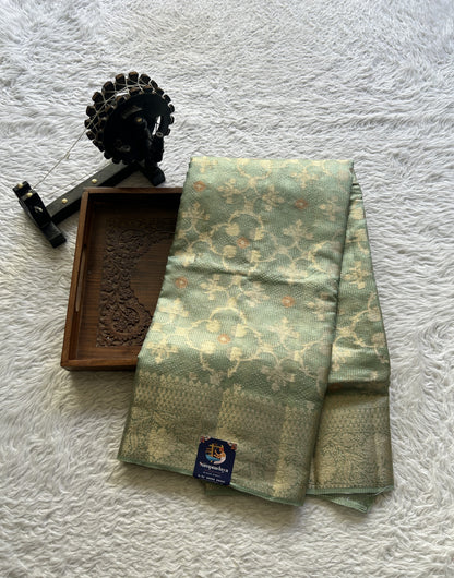 Chiniya Silk Saree Light Sea Green Colored Elegantly Paired with a Zari Border. - Sampradaya Designer Studio