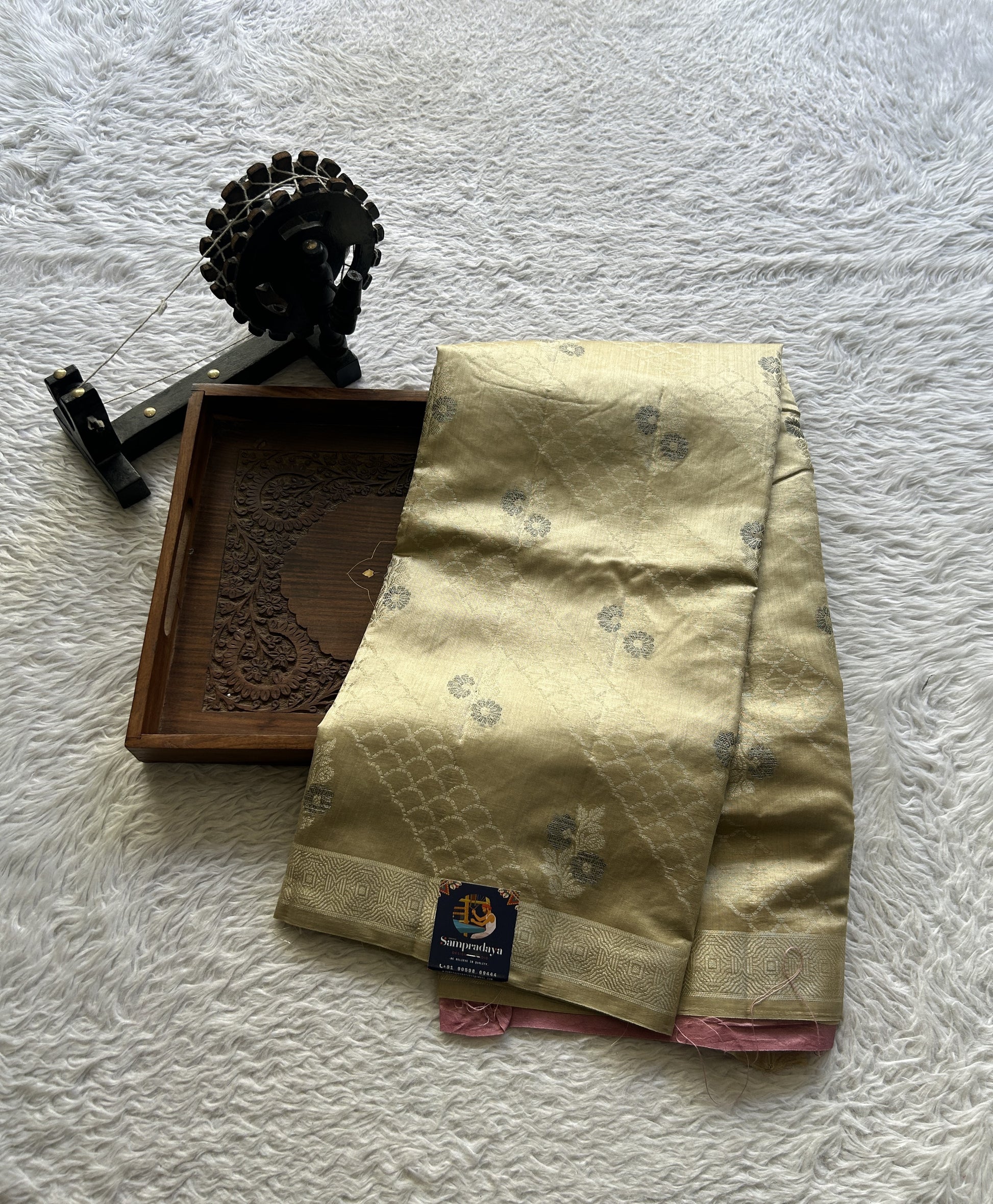 Chiniya Silk Saree Cream Colored exquisite with a Zari Border. - Sampradaya Designer Studio