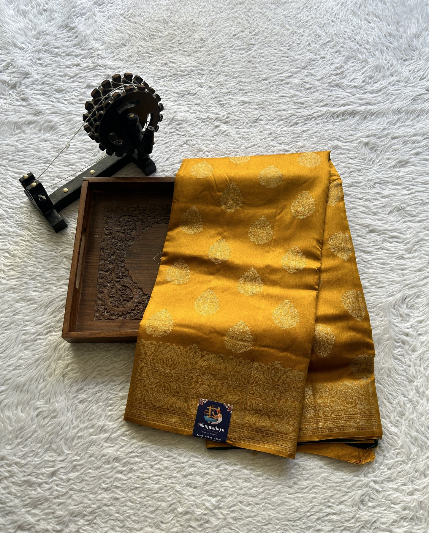 Chiniya Silk Saree Yellow Colored exquisite with a Zari Border. - Sampradaya Designer Studio