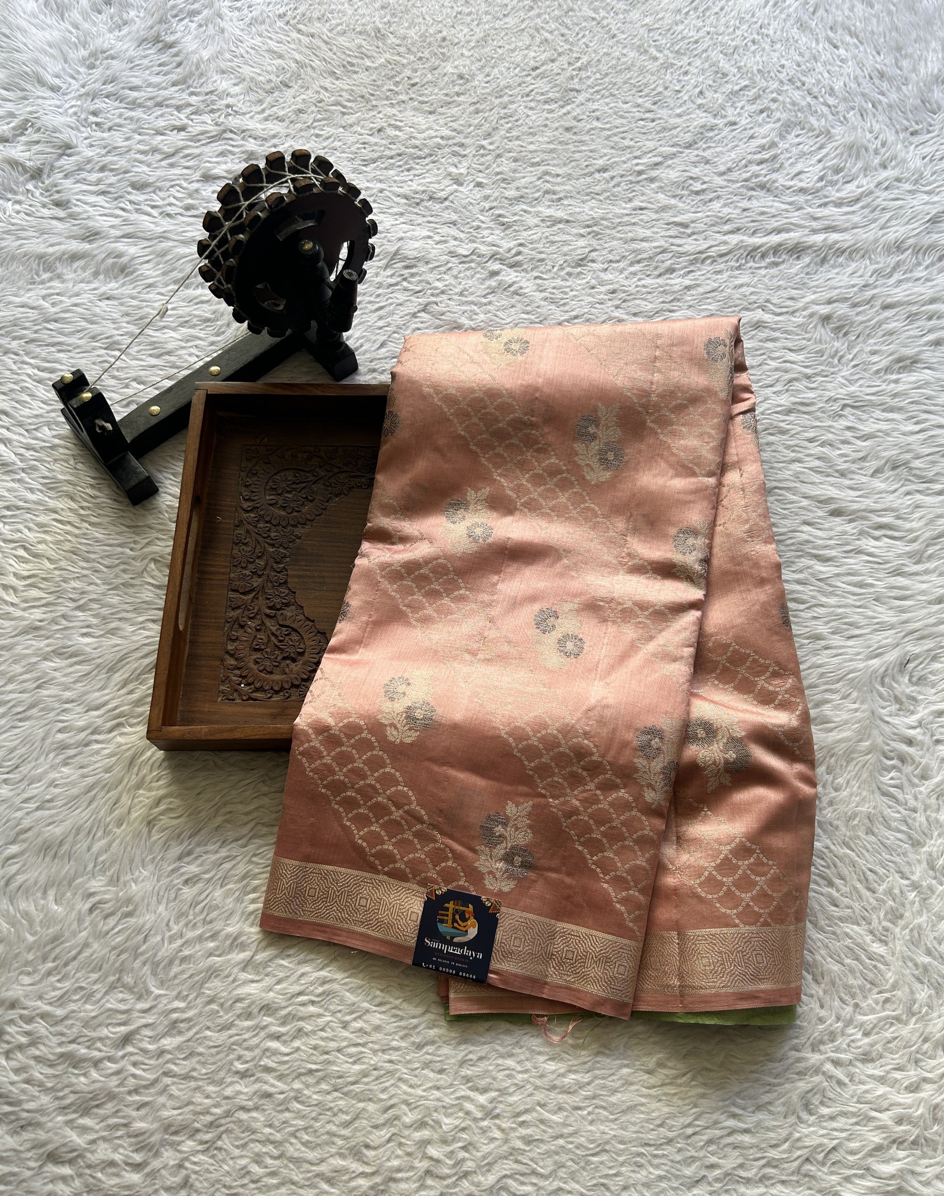 Chiniya Silk Saree Light Pink Colored Exquisite with a Zari Border. - Sampradaya Designer Studio