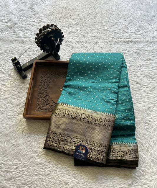 Bandhani Saree Rama Blue Colored Elegantly Paired with a Zari Border. - Sampradaya Designer Studio