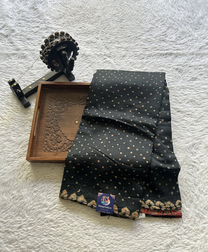 Bandhani Saree Black Colored Elegantly Paired with a Borderless. - Sampradaya Designer Studio