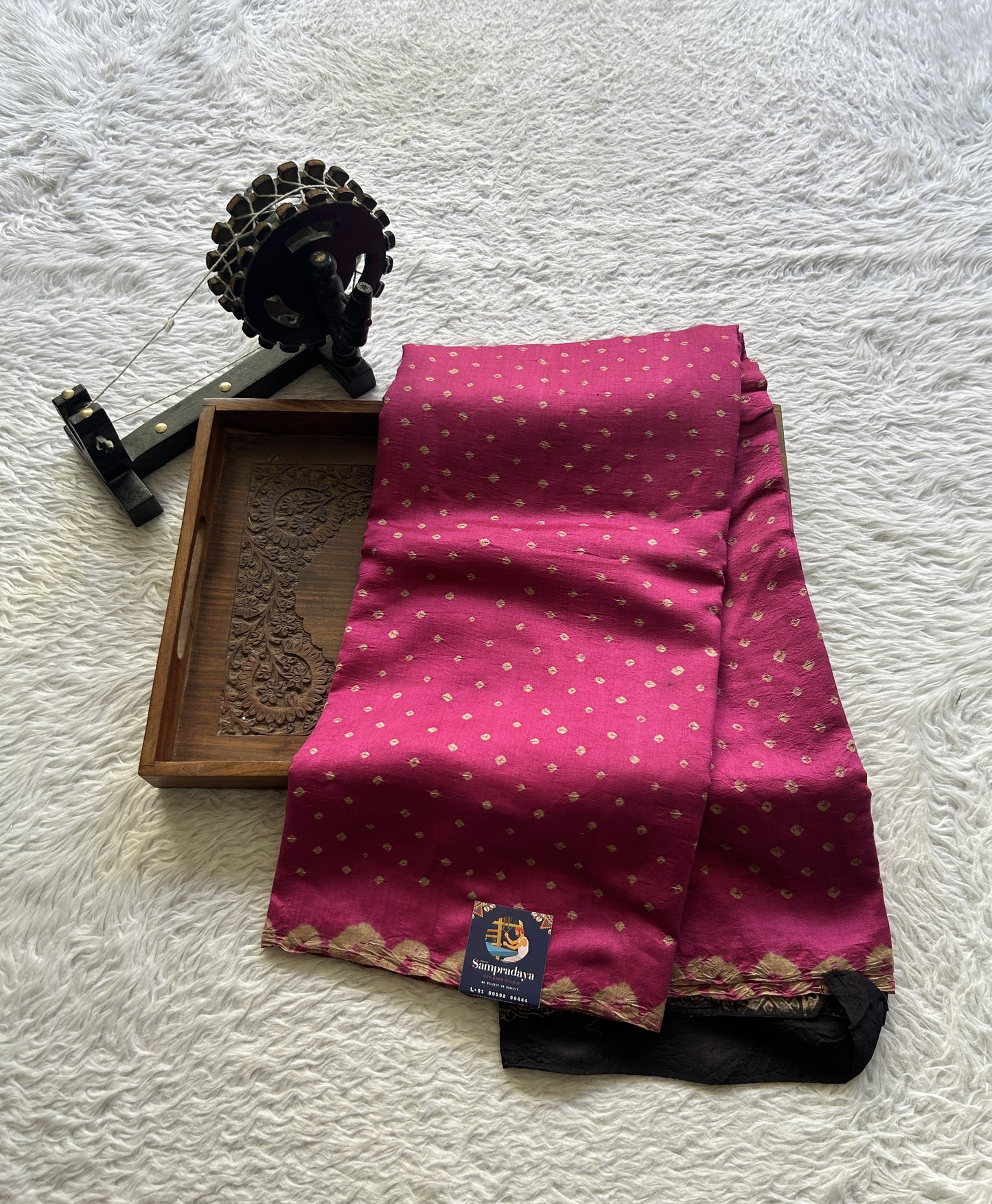 Bandhani Saree Hot Pink Colored Elegantly Paired with a Borderless. - Sampradaya Designer Studio