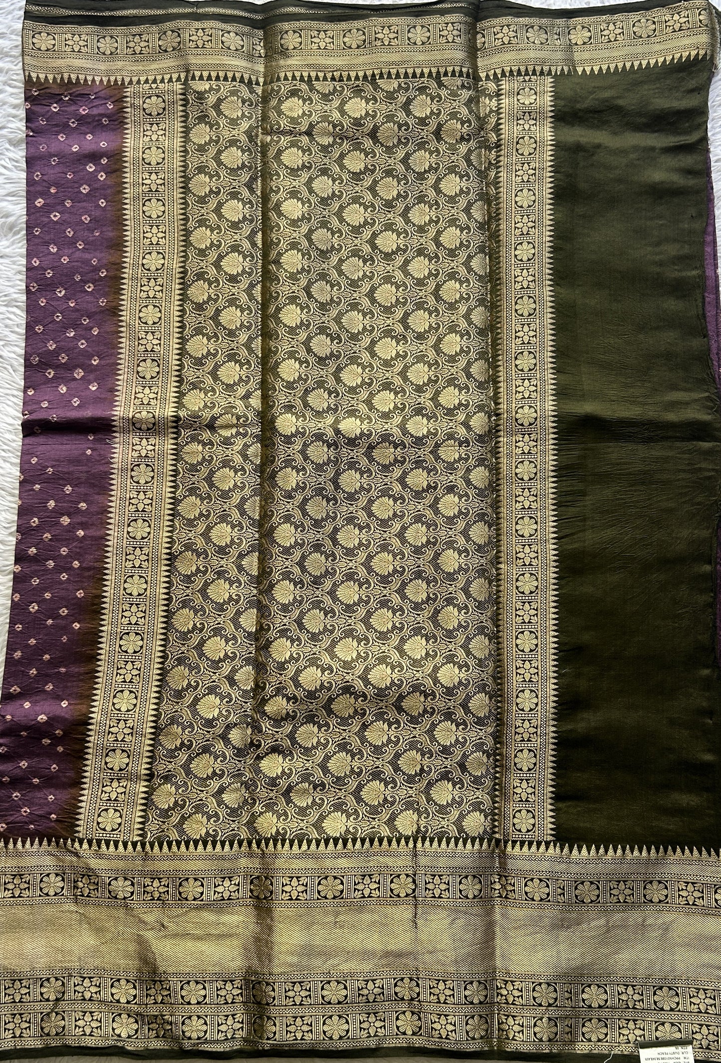 Bandhani Saree Dark Lavender Colored Elegantly Paired with a Zari Border. - Sampradaya Designer Studio