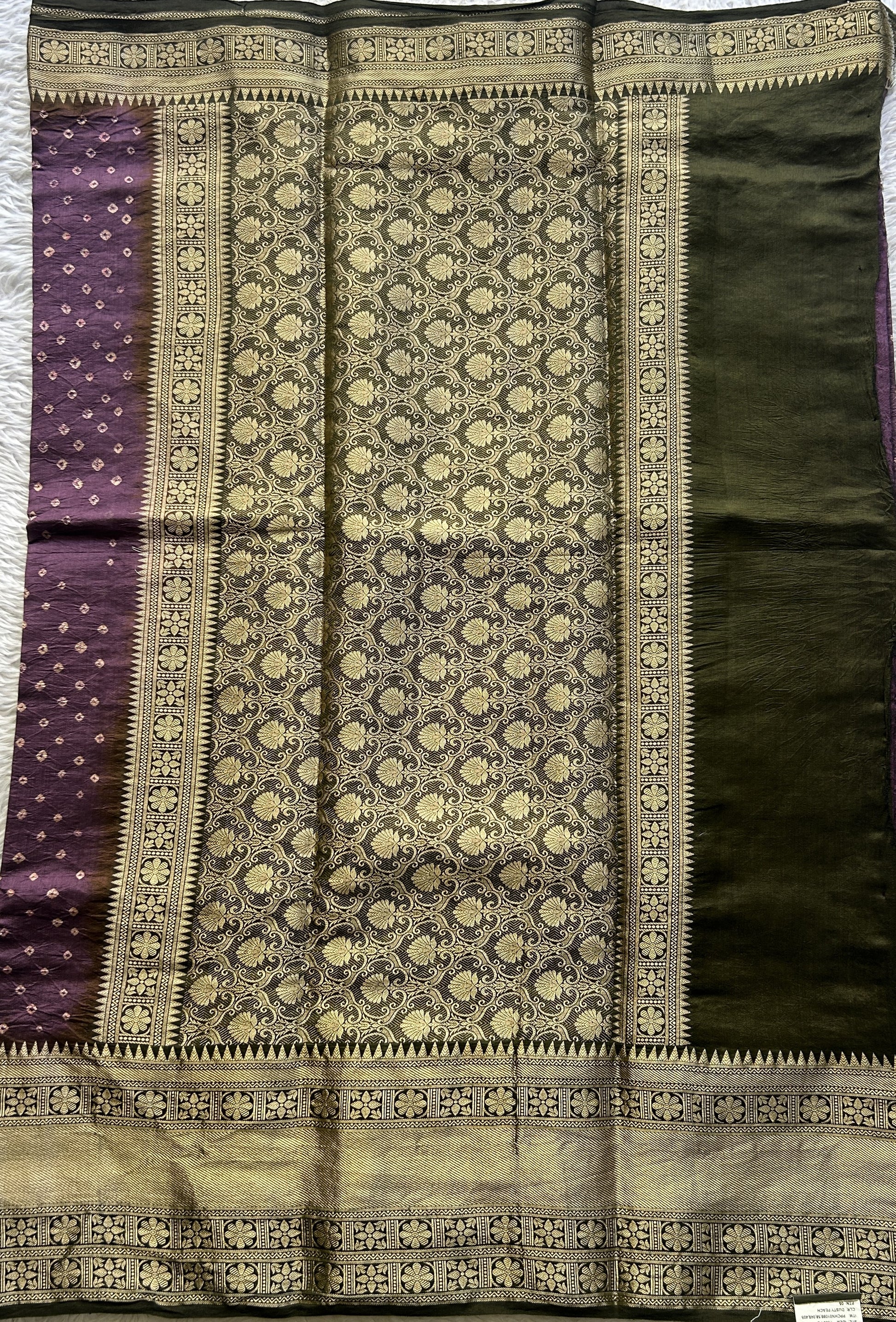 Bandhani Saree Dark Lavender Colored Elegantly Paired with a Zari Border. - Sampradaya Designer Studio