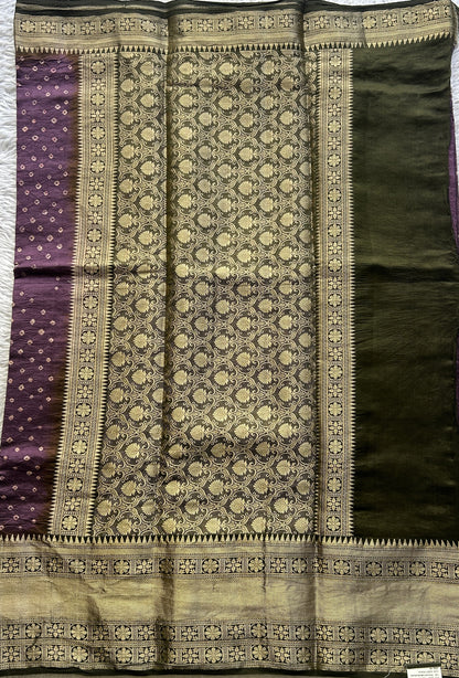 Bandhani Saree Dark Lavender Colored Elegantly Paired with a Zari Border. - Sampradaya Designer Studio