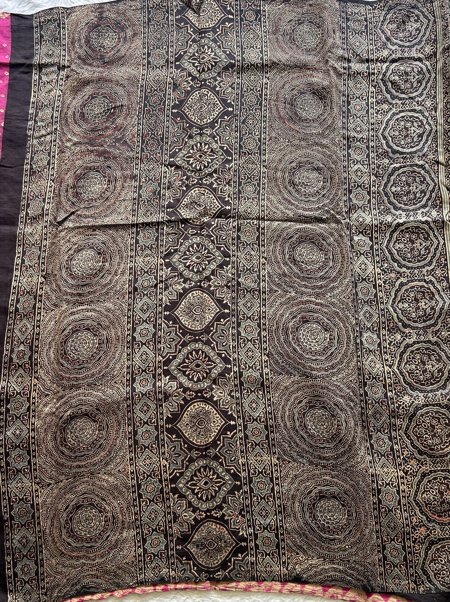 Bandhani Saree Hot Pink Colored Elegantly Paired with a Borderless. - Sampradaya Designer Studio