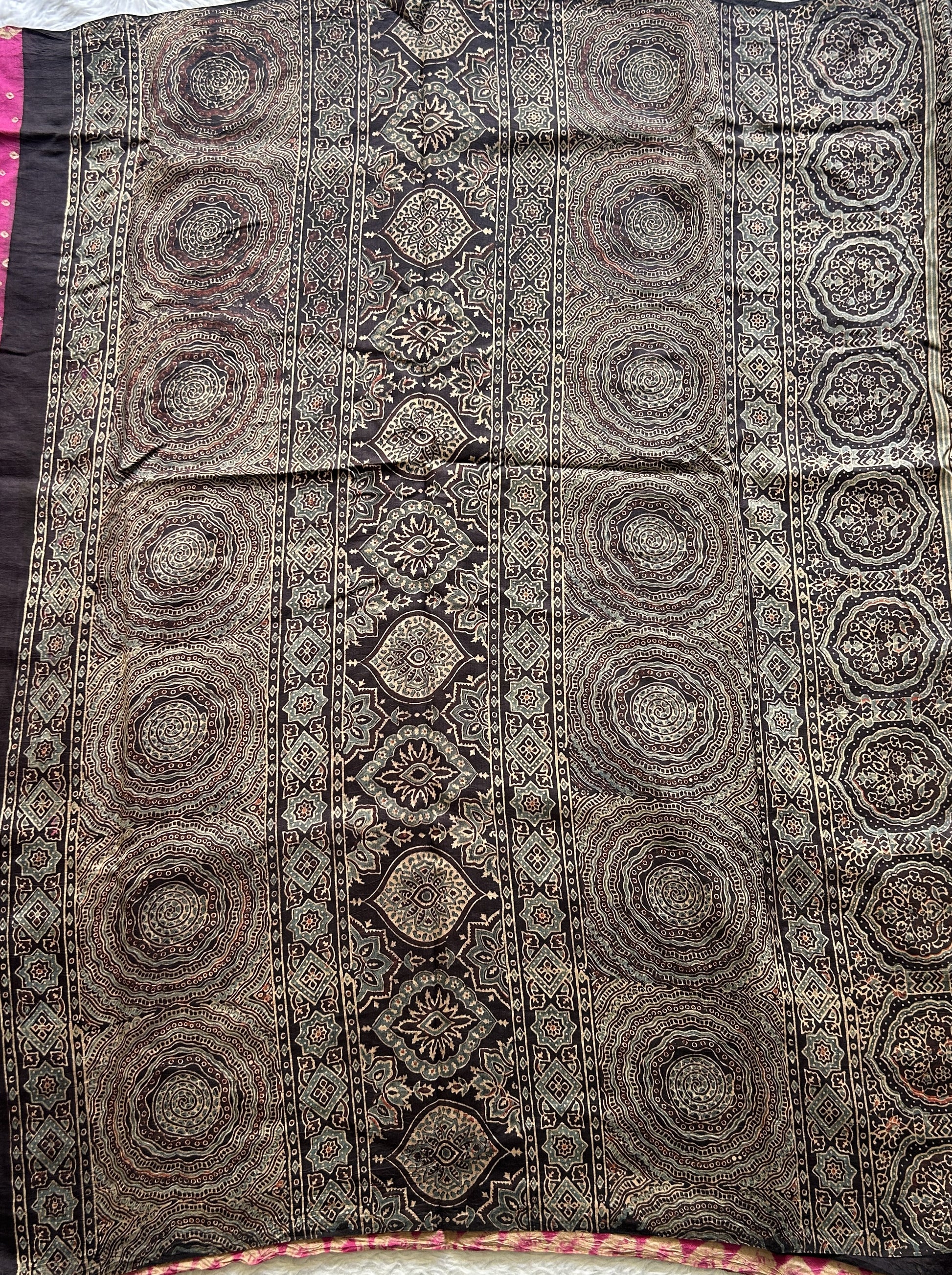 Bandhani Saree Hot Pink Colored Elegantly Paired with a Borderless. - Sampradaya Designer Studio