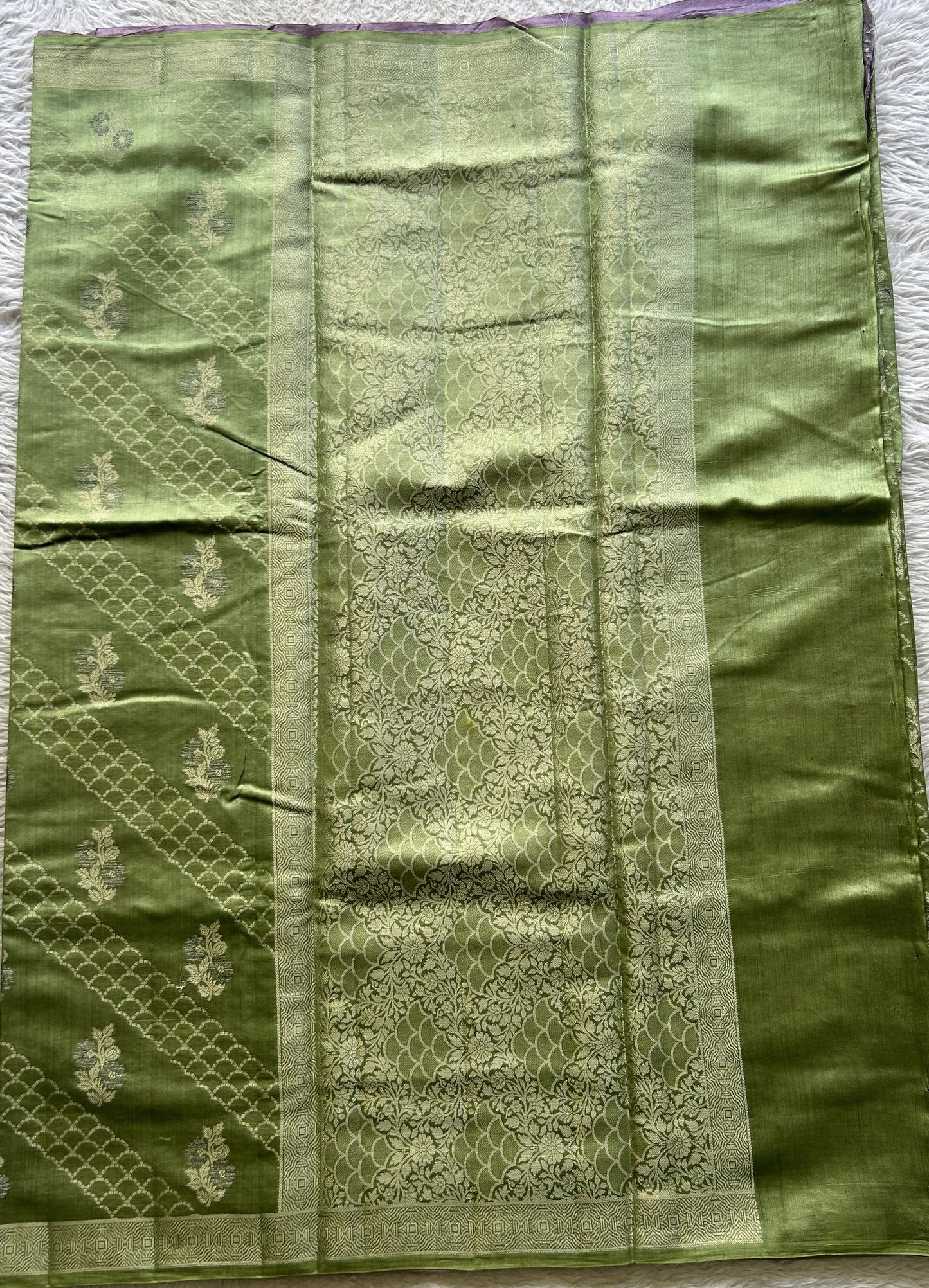 Chiniya Silk Saree Light Green Colored Exquisite with a Zari Border. - Sampradaya Designer Studio