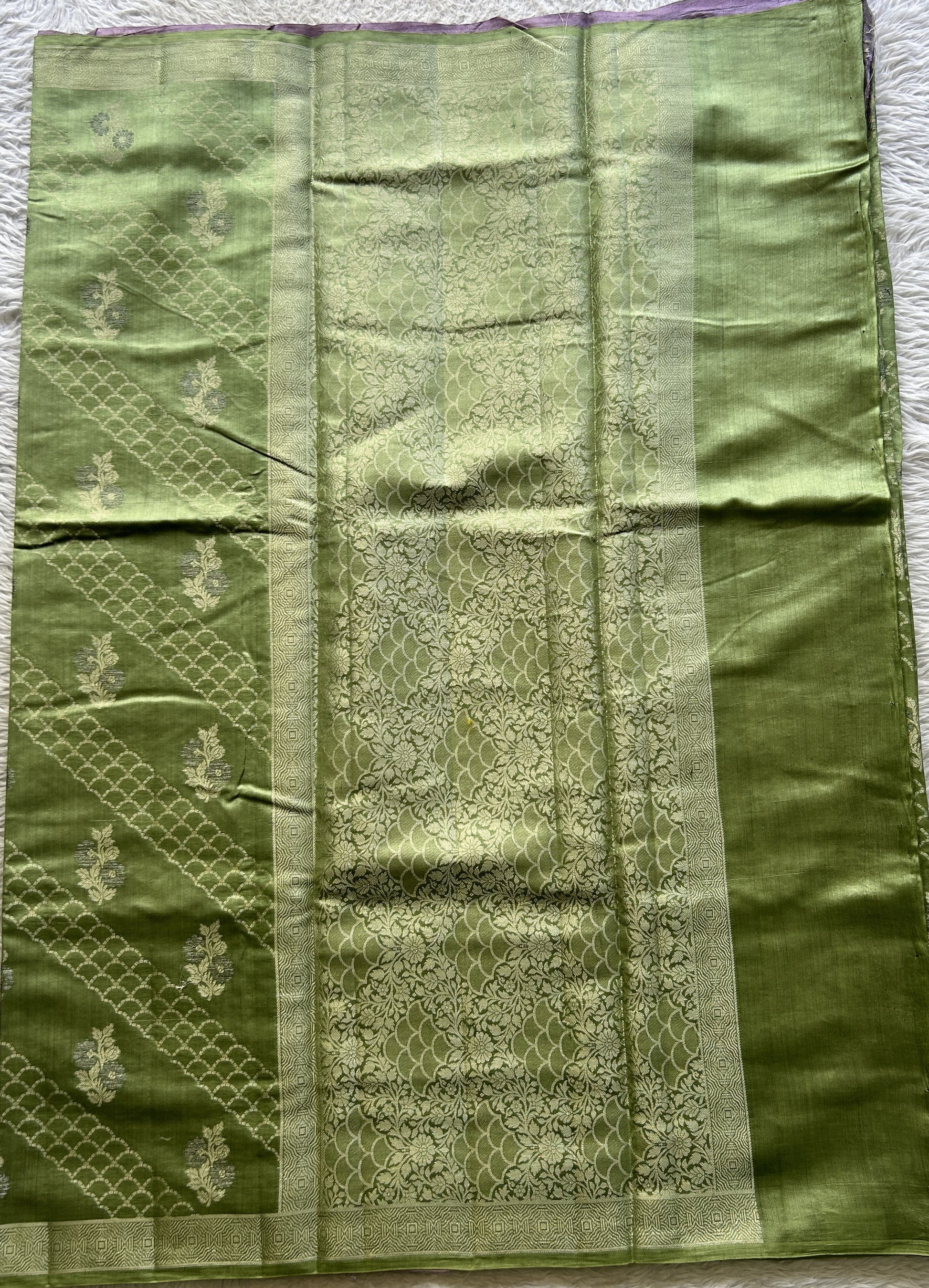 Chiniya Silk Saree Light Green Colored Exquisite with a Zari Border. - Sampradaya Designer Studio