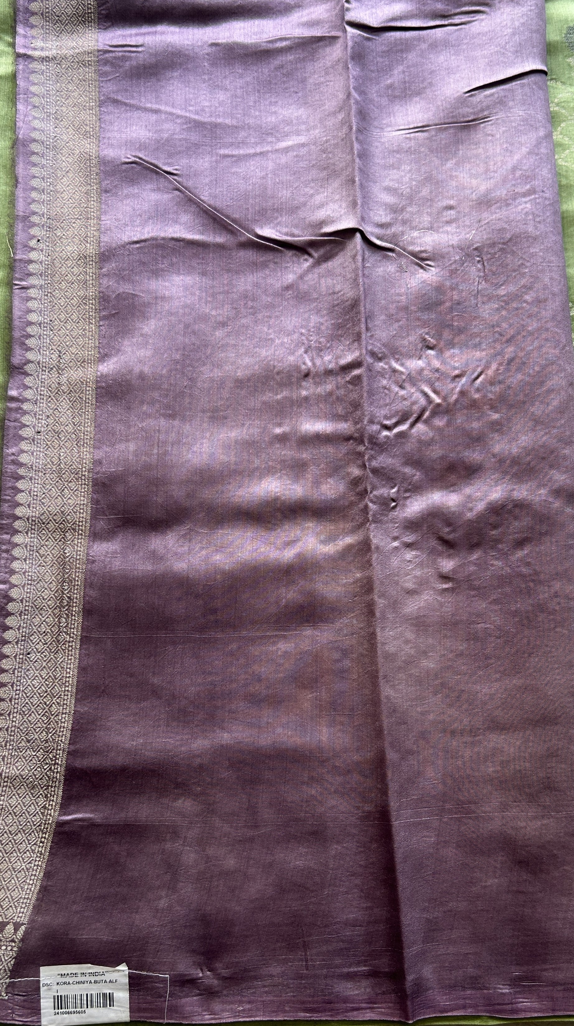 Chiniya Silk Saree Light Green Colored Exquisite with a Zari Border. - Sampradaya Designer Studio
