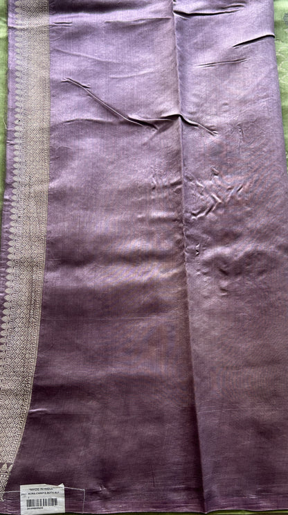 Chiniya Silk Saree Light Green Colored Exquisite with a Zari Border. - Sampradaya Designer Studio