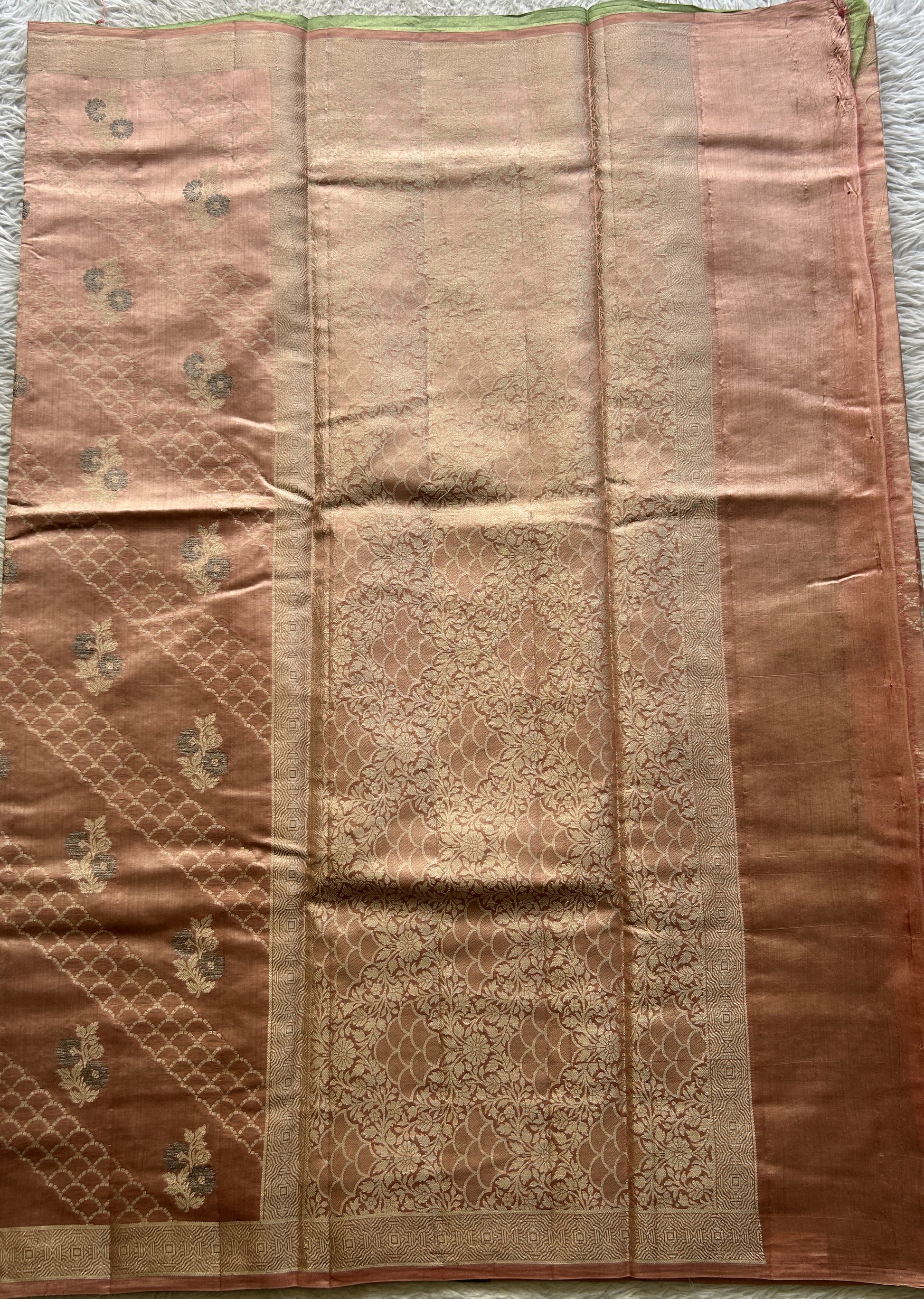 Chiniya Silk Saree Light Pink Colored Exquisite with a Zari Border. - Sampradaya Designer Studio