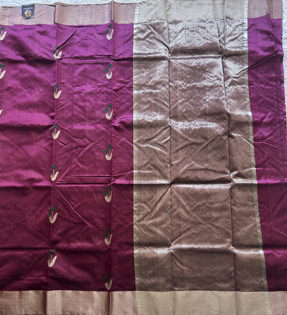 Chanderi Silk  Rose Pink color Elegantly Paired with a Silver Zari border - Sampradaya Designer Studio