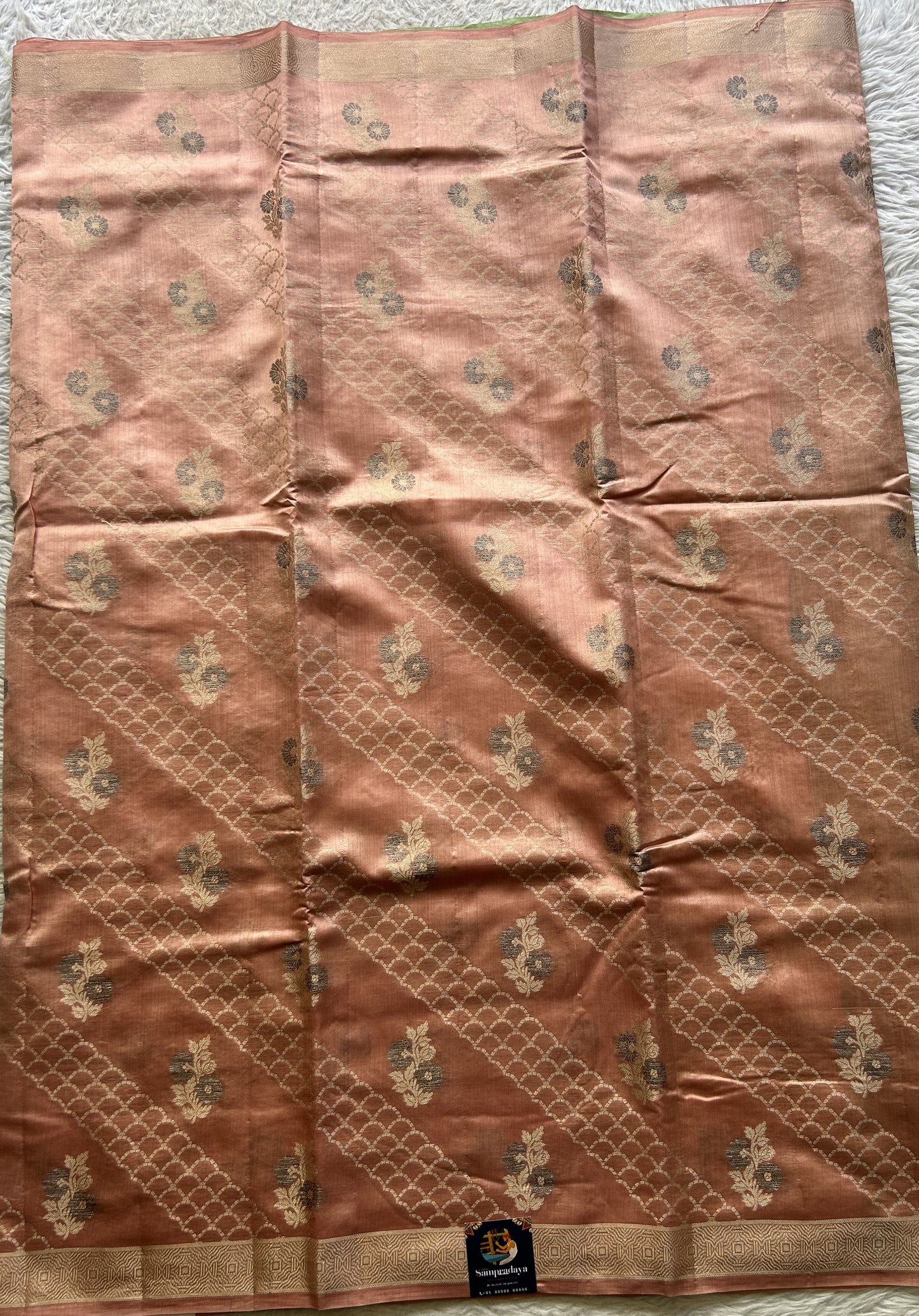 Chiniya Silk Saree Light Pink Colored Exquisite with a Zari Border. - Sampradaya Designer Studio
