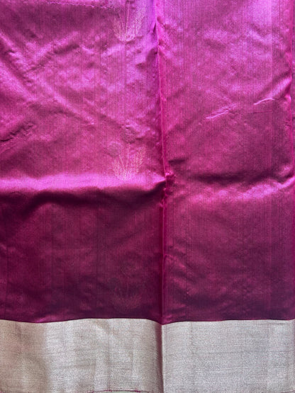 Chanderi Silk  Rose Pink color Elegantly Paired with a Silver Zari border - Sampradaya Designer Studio