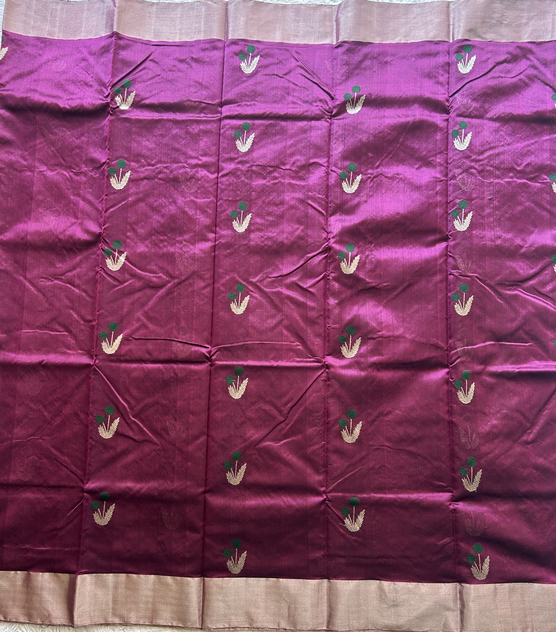 Chanderi Silk  Rose Pink color Elegantly Paired with a Silver Zari border - Sampradaya Designer Studio