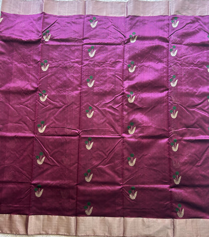 Chanderi Silk  Rose Pink color Elegantly Paired with a Silver Zari border - Sampradaya Designer Studio