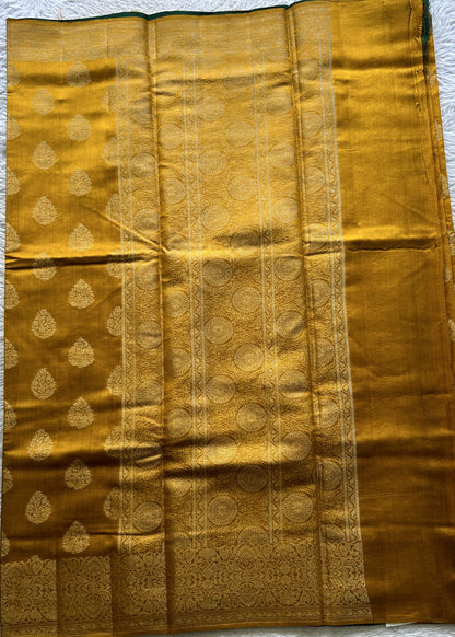 Chiniya Silk Saree Yellow Colored exquisite with a Zari Border. - Sampradaya Designer Studio
