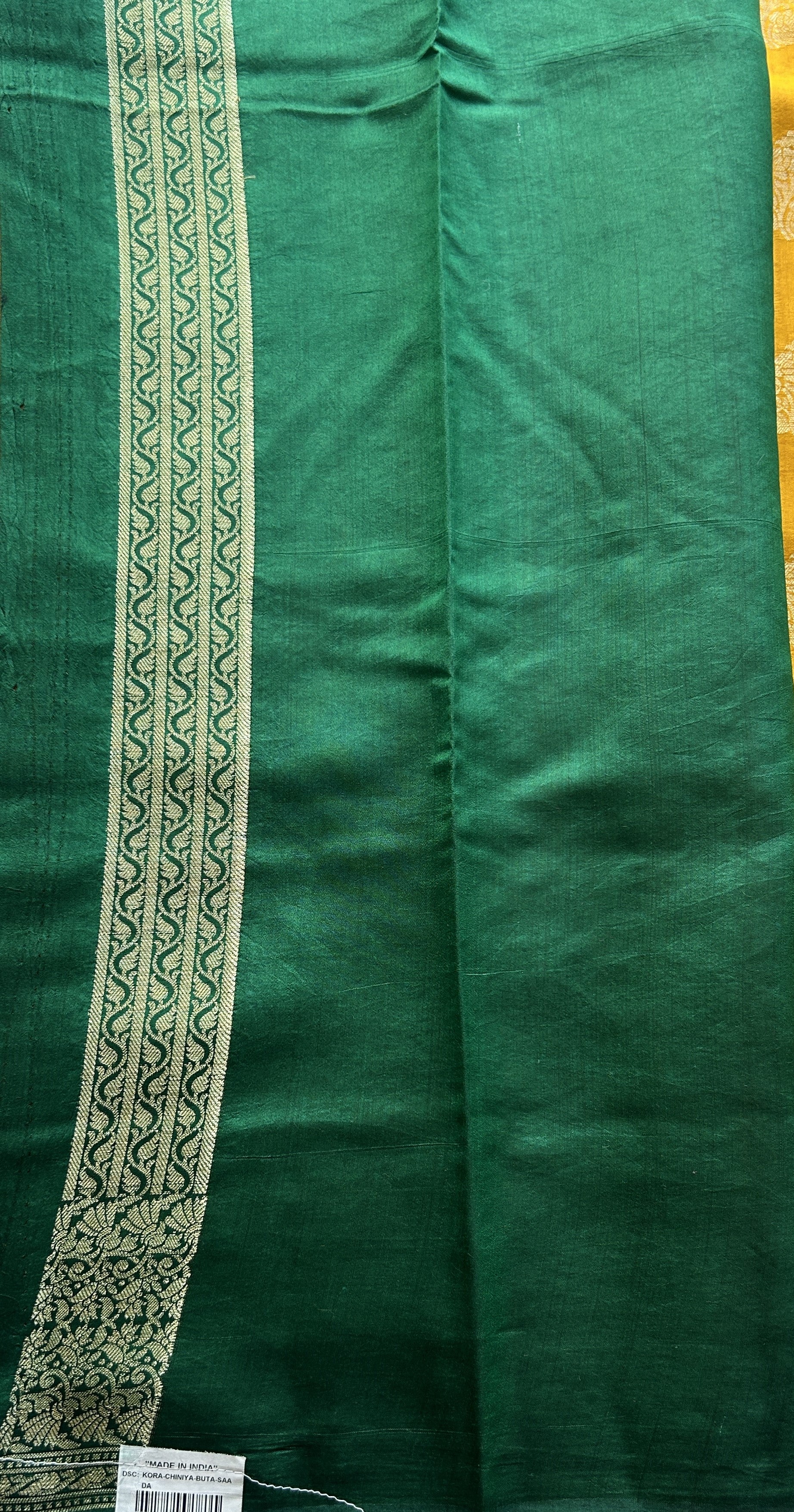 Chiniya Silk Saree Yellow Colored exquisite with a Scallop Zari Border. - Sampradaya Designer Studio