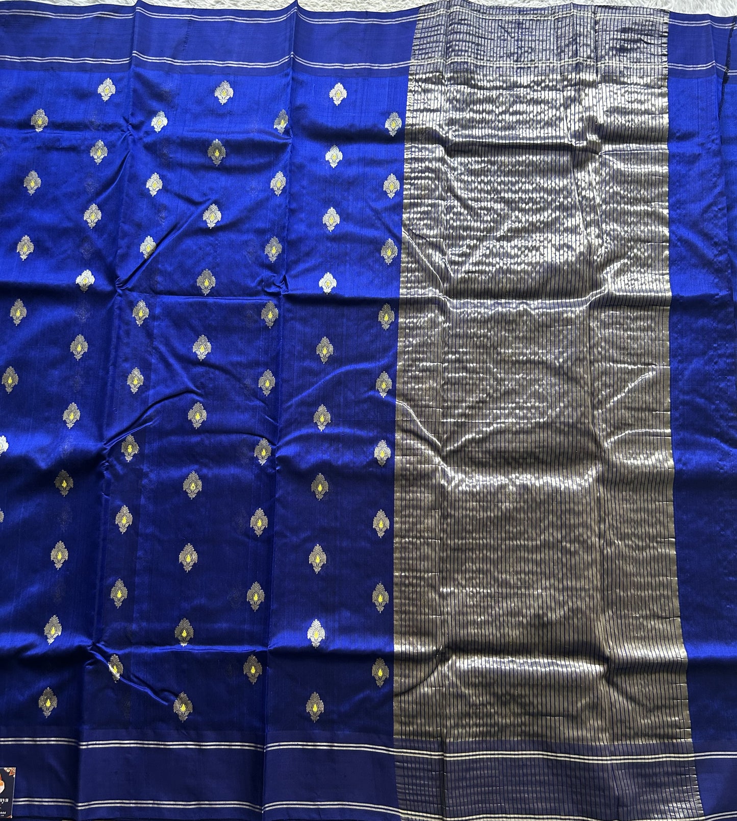 Chanderi Silk Blue color Elegantly Paired with a Silver Zari border - Sampradaya Designer Studio