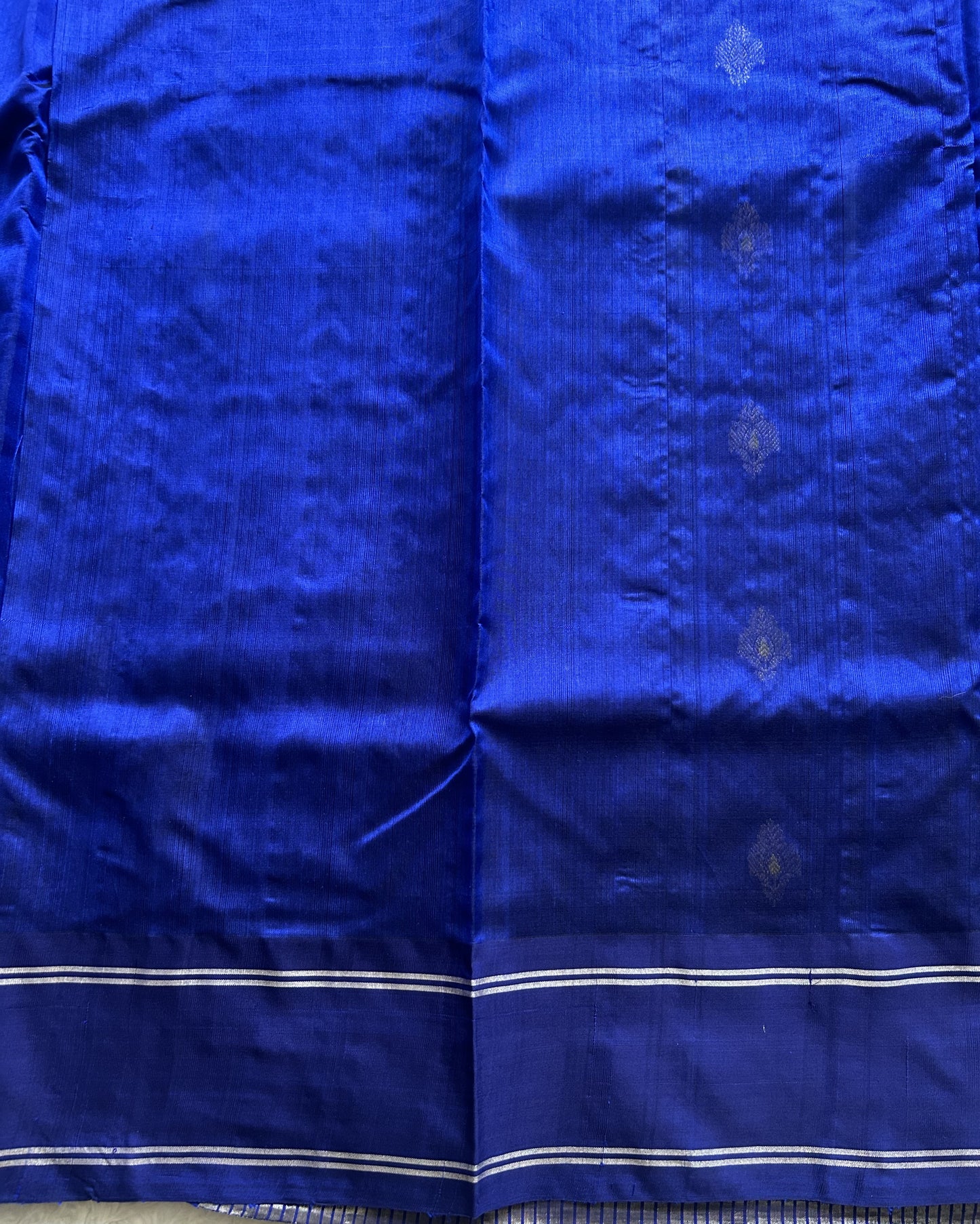 Chanderi Silk Blue color Elegantly Paired with a Silver Zari border - Sampradaya Designer Studio