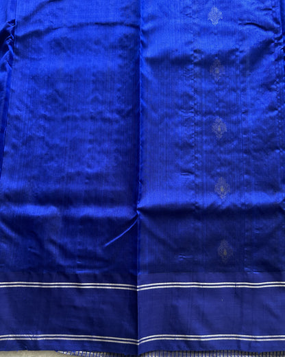 Chanderi Silk Blue color Elegantly Paired with a Silver Zari border - Sampradaya Designer Studio