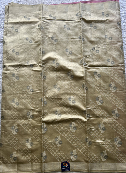 Chiniya Silk Saree Cream Colored exquisite with a Zari Border. - Sampradaya Designer Studio