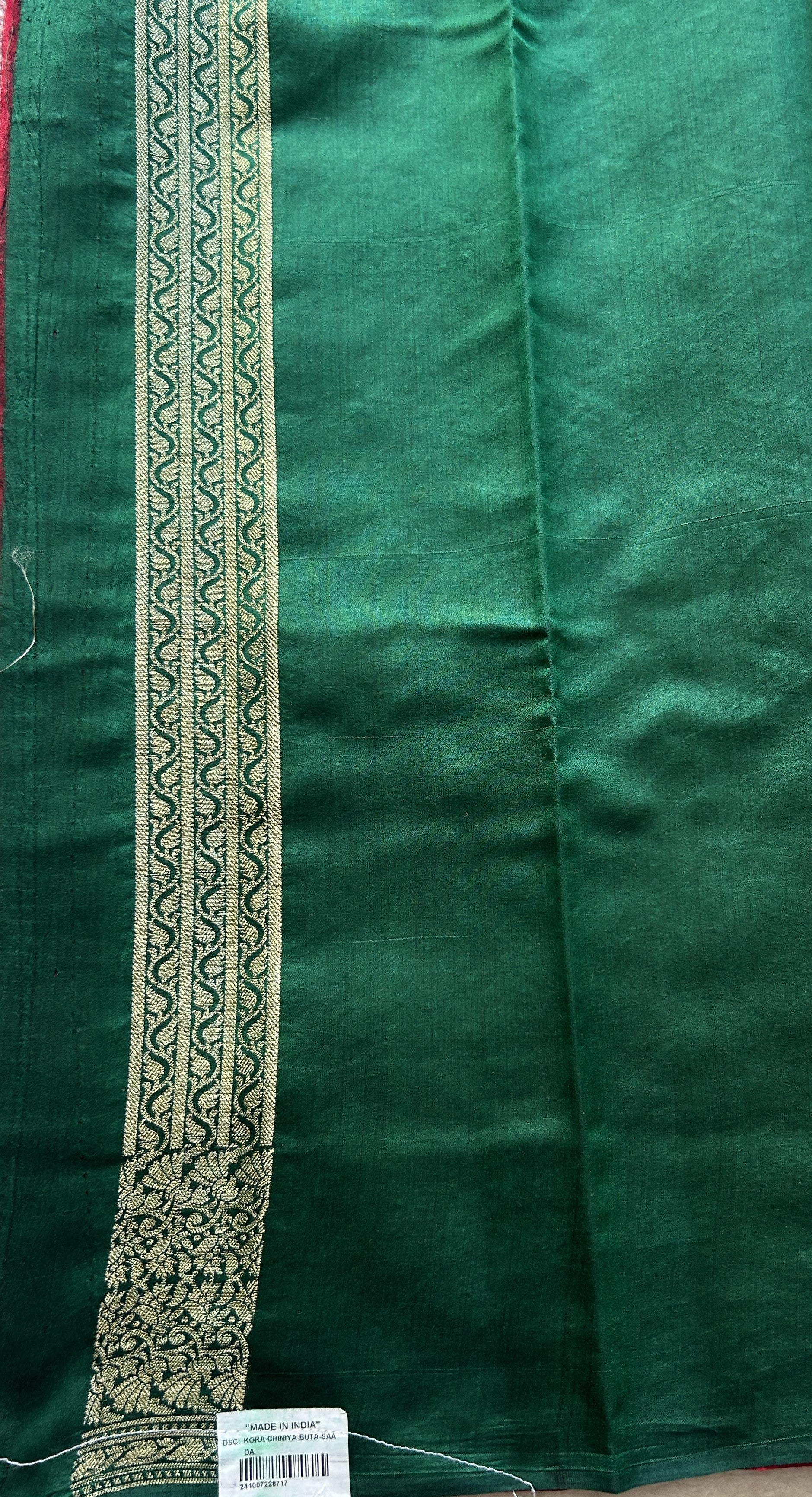 Chiniya Silk Saree Red Colored exquisite with a Zari Border. - Sampradaya Designer Studio
